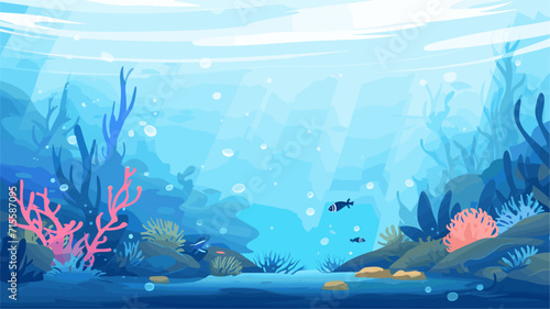 Vectorized underwater scene with marine life, offering tranquil and aquatic backgrounds for projects with a nature-inspired theme. simple minimalist illustration creative photo