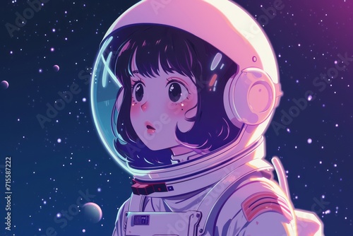 A cute kawaii girl astronaut anime style. Generative AI