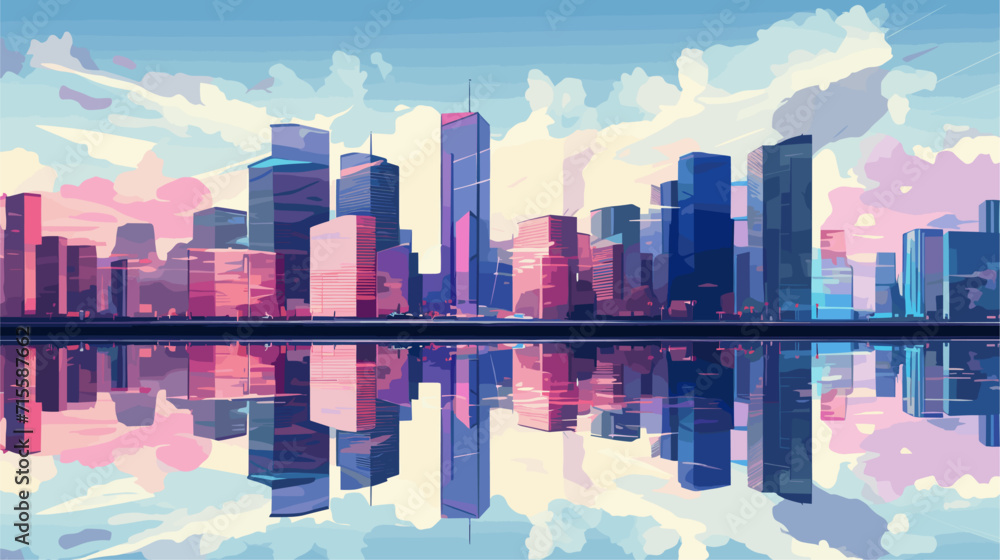 Naklejka premium cityscape with buildings and reflections, offering a contemporary and metropolitan feel for urban-themed backgrounds. simple minimalist illustration creative