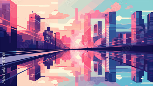 cityscape with buildings and reflections, offering a contemporary and metropolitan feel for urban-themed backgrounds. simple minimalist illustration creative