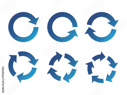 リサイクルの矢印セット　サイクル　アイコン　回転　ベクター　循環  青　circle arrow icon set. photo