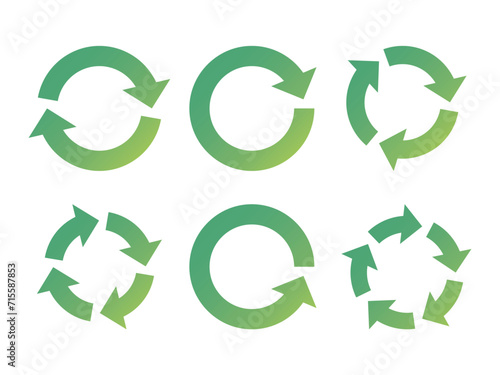 リサイクルの矢印セット サイクル アイコン 回転 ベクター 循環 緑 circle arrow icon set.