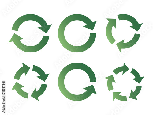 リサイクルの矢印セット サイクル アイコン 回転 ベクター 循環 緑 circle arrow icon set.