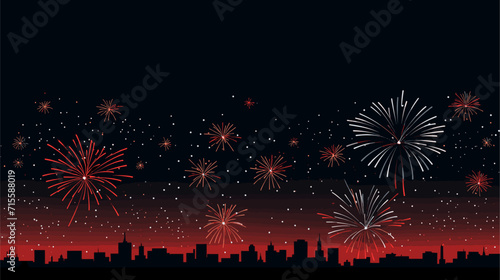 Small minimalist background illustration, line art style. one line, creative,anime. Vectorized fireworks exploding in a night sky, symbolizing the excitement and grandeur of a special occasion or