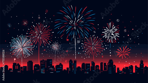 Small minimalist background illustration, line art style. one line, creative,anime. Vectorized fireworks exploding in a night sky, symbolizing the excitement and grandeur of a special occasion or