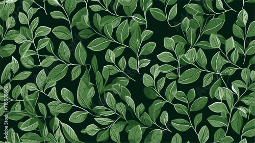 Vectorized lush green leaves forming a seamless pattern, embodying the refreshing and rejuvenating essence of a vibrant botanical background. simple minimalist illustration creative photo