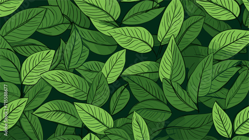 Vectorized lush green leaves forming a seamless pattern, embodying the refreshing and rejuvenating essence of a vibrant botanical background. simple minimalist illustration creative