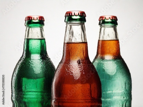 close up of three soda bottles isolated on white background 