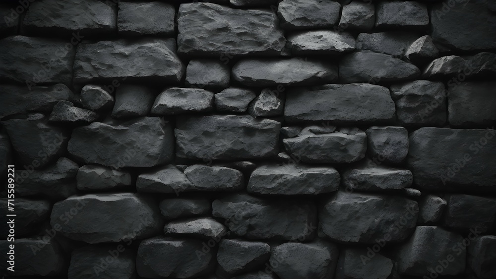 Old black stone brick wall texture for background or  decorative design.