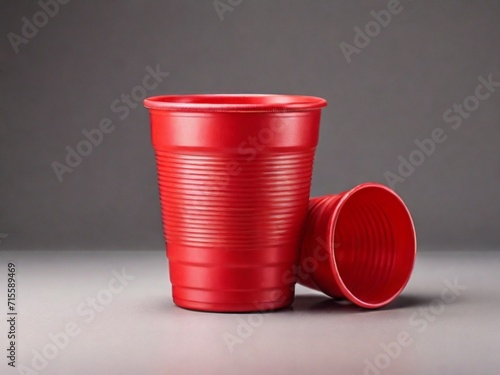 red plastic cups isolated on white background 