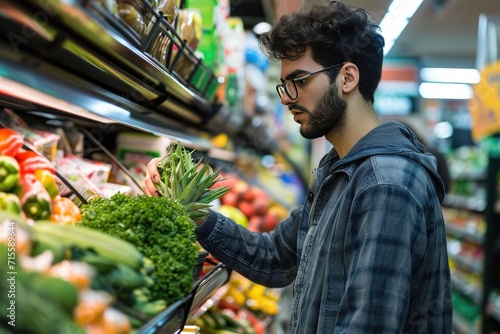 Young man buying groceries at the supermarket