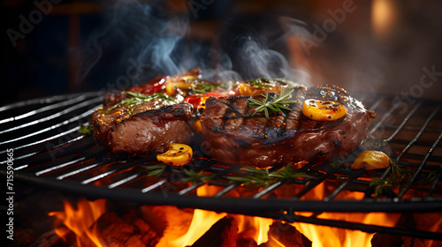 Seasonal Barbecue: Beef Steaks and Veggies on Fire