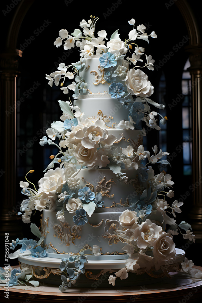 loral White Chocolate Wedding Cake: Beautifully crafted wedding cake featuring white chocolate accents and fresh floral embellishments, ideal for a sophisticated wedding reception.