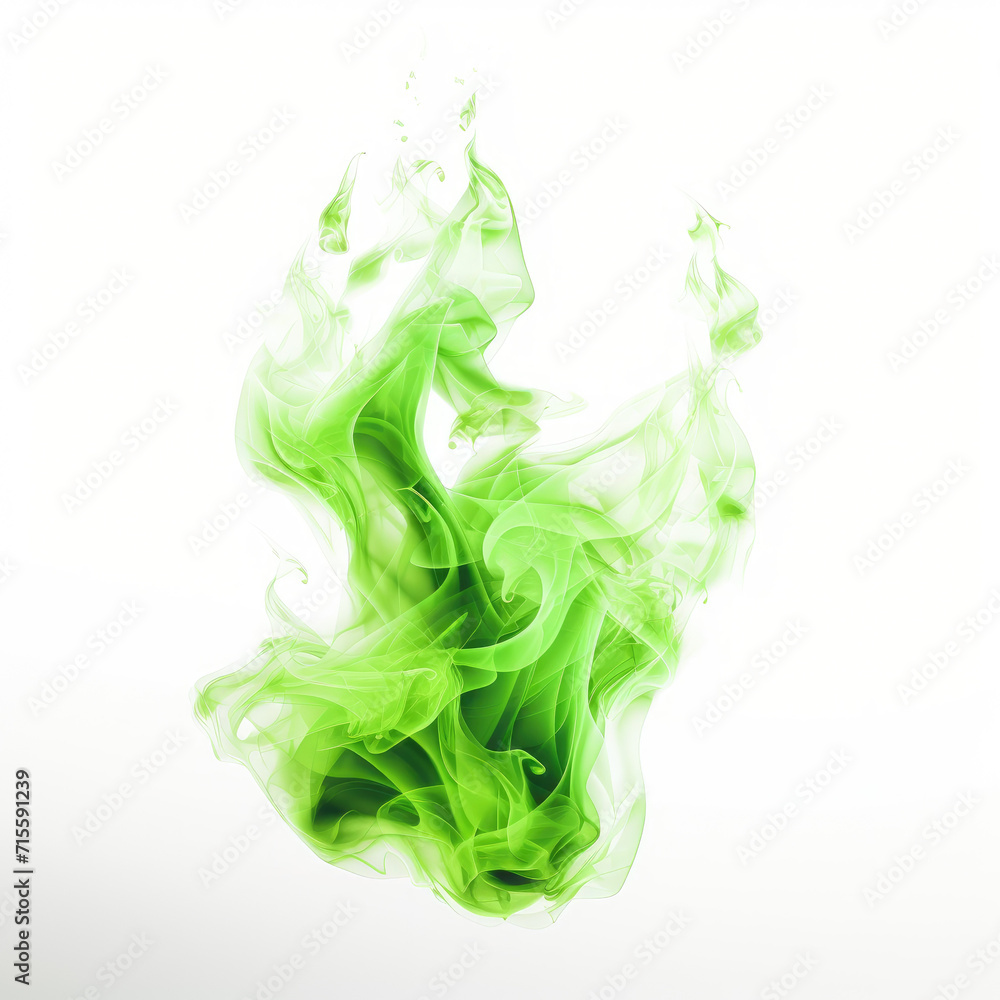 Tongues of green fire on clear white background, green flames and sparks background design Tongues of green fire on clear white background, green flames and sparks background design