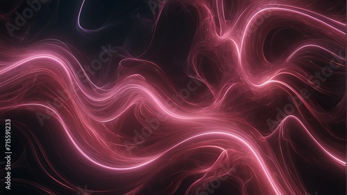 Abstract futuristic background pink neon waves energy hi-tech magic glowing bright lines from Generative AI © sevenSkies