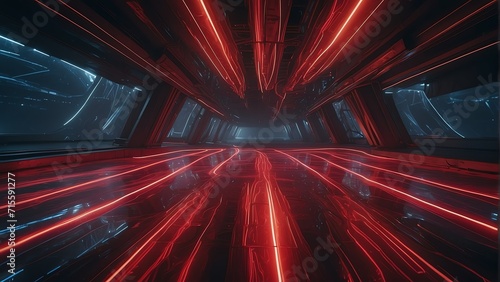 Abstract futuristic background red neon waves energy hi-tech magic glowing bright lines from Generative AI