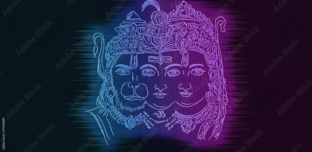 Lord Ram Shiv Hanuman isolated gradiant background - obrazy, fototapety, plakaty 