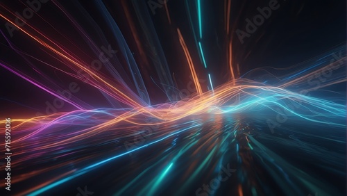 Holographic flow of red light energy lines, scifi concept from Generative AI