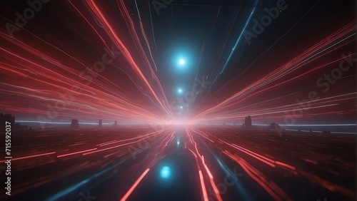 Holographic flow of red light energy lines, scifi concept from Generative AI
