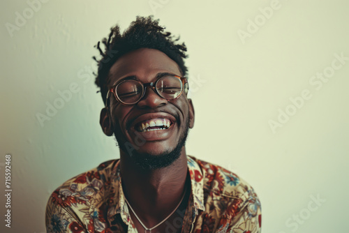 Young handsome African-American hipster male wearing glasses smiling emotionally posing on white background, lifestyle people concept.