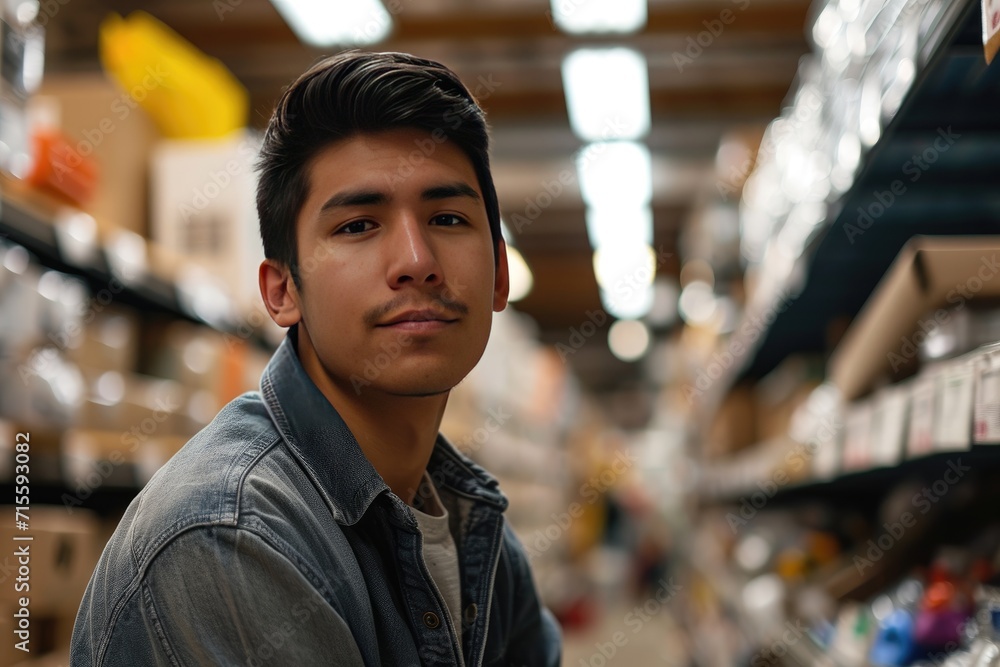 Young latin man working in hardware store Young latin man working in hardware store
