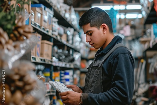 Young latin man working in hardware store © senyumanmu