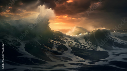 Detailed view of intense ocean waves, a surfer's playground.