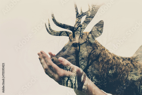 Hands holding deer. Wildlife rescue concept © bit24