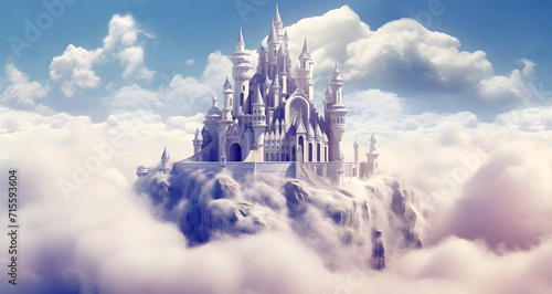 Romantic Fantasy Fairy Castle high in the sky above the fluffy white clouds   © Nikki Zalewski