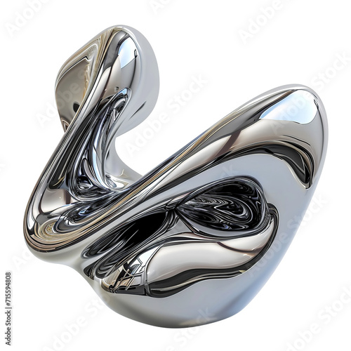 Chrome liquid shape, metallic fluid blob isolated. Abstract, futuristic metal form reflection effect.