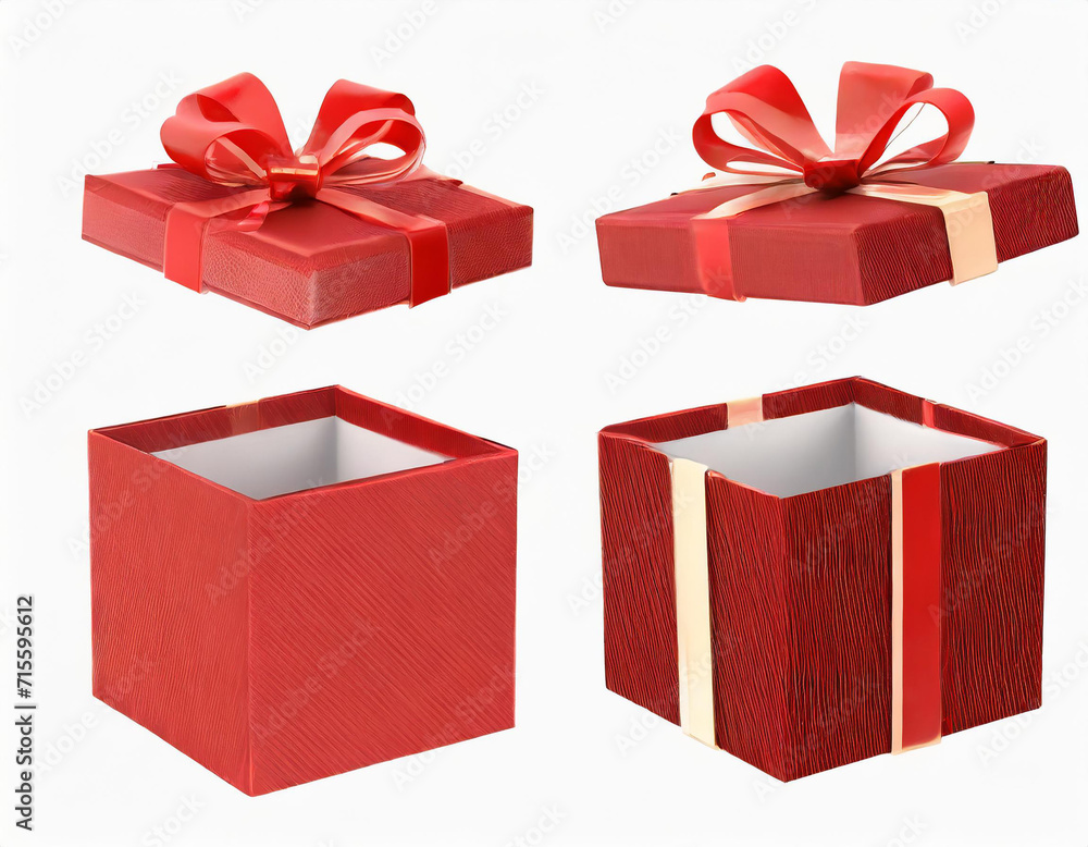 Obraz premium Set of red gift box open and closed. Isolated on a white background. 3D illustration