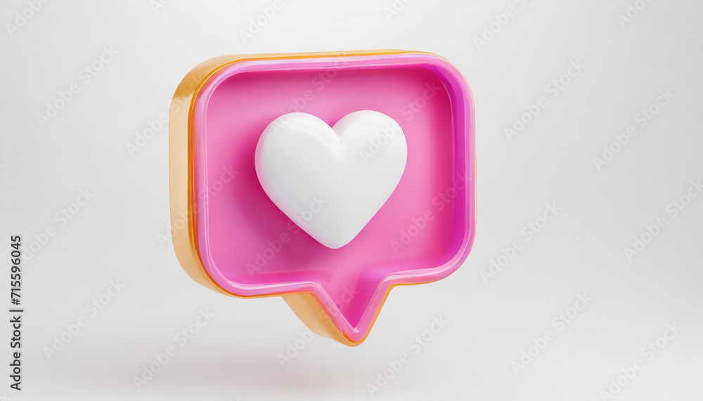 Heart in speech bubble icon isolated on a white background. Love like heart social media notification icon. Emoji, chat and Social Network. 3d rendering, 3d illustration Heart in speech bubble icon isolated on a white background. Love like heart social media notification icon. Emoji, chat and Social Network. 3d rendering, 3d illustration
