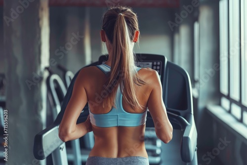 Fit young woman in sportswear running on a treadmill