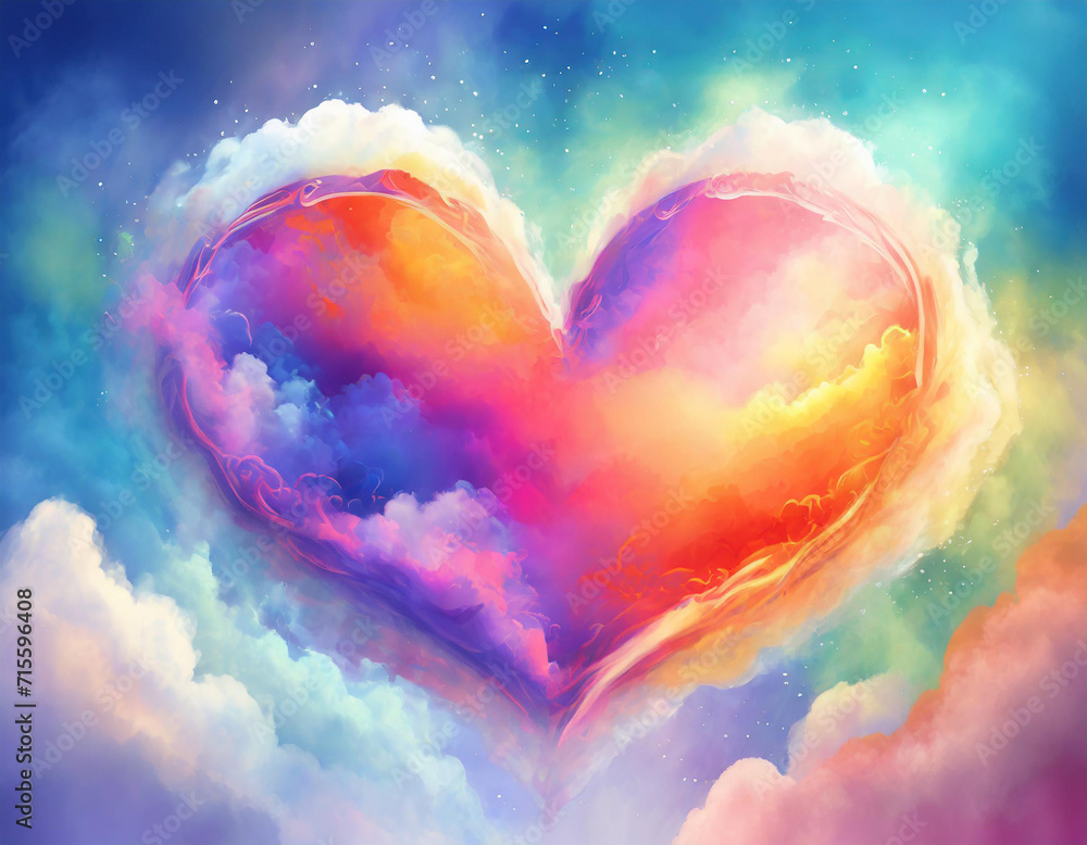 beautiful colorful valentine day heart in the clouds as abstract background