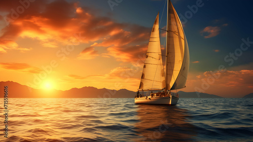 Sailboat Against Sunset Sky, Golden Hour © pawczar