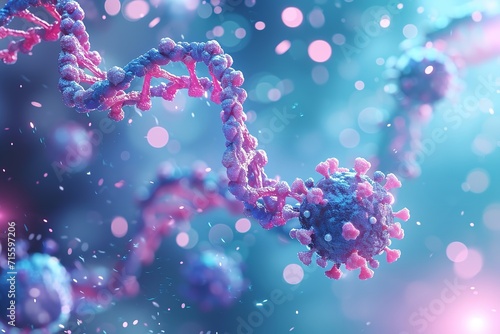 Free photo 3d medical background with virus cells and DNA strands.