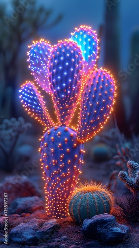 Creative neon background with colorful cactus. Multicolor abstract cactus. vertical orientation