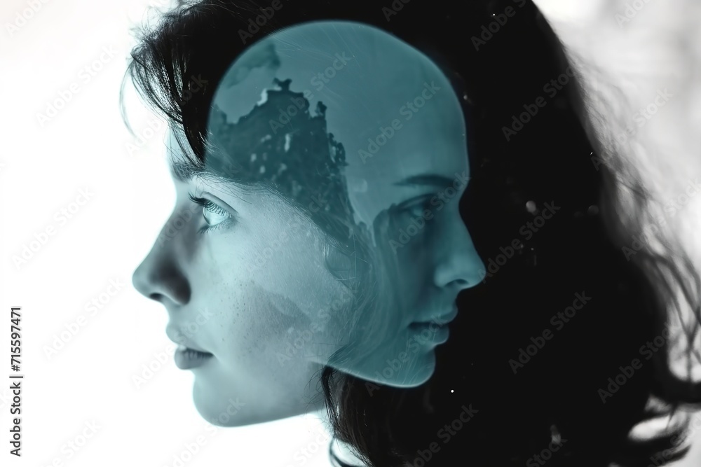 World Bipolar Day, Fusion Emotions, Portraying One Womans Multifaceted Inner World and Vibrant Spectrum of Mind, one person several personalities, different emotions. World Bipolar Day, Fusion Emotions, Portraying One Womans Multifaceted Inner World and Vibrant Spectrum of Mind, one person several personalities, different emotions.