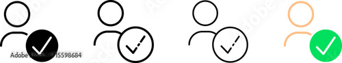 Person and check mark icons. Different styles, human silhouette and check mark icons. Vector icons