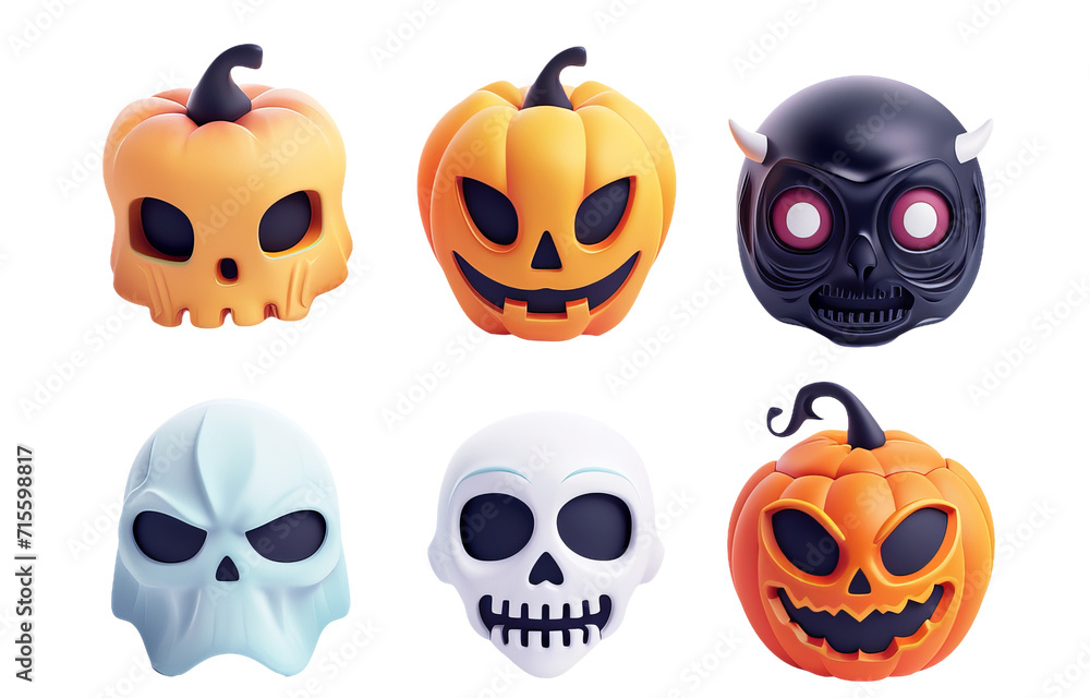 Set of Six Spooky Halloween Pumpkin and Skull Faces for Festive Decorations Set of Six Spooky Halloween Pumpkin and Skull Faces for Festive Decorations