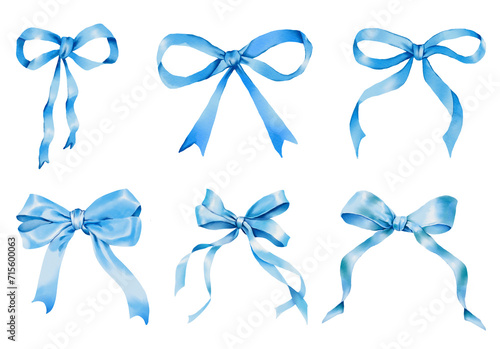 set of bows isolated on white blue