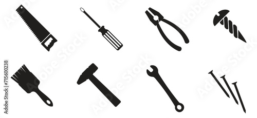Set of black silhouettes of tools, vector. Editable tools design. photo