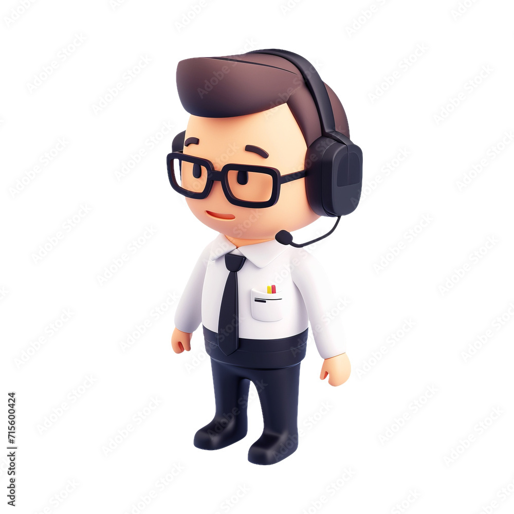 3D Cartoon Customer Service Representative on White Background