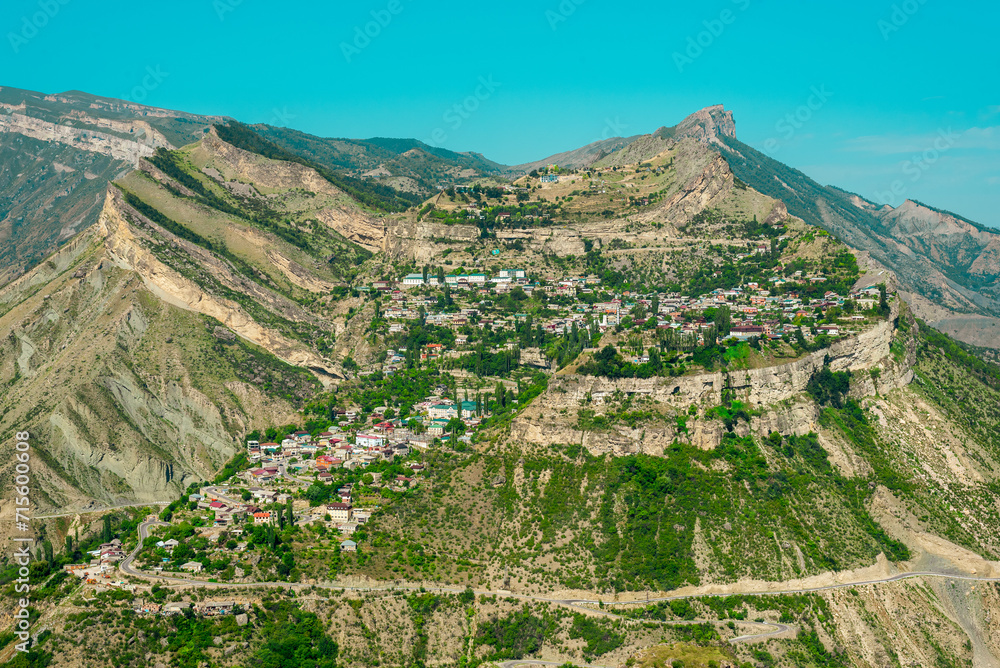 Obraz premium View of the village of Gunib in the mountains of Dagestan