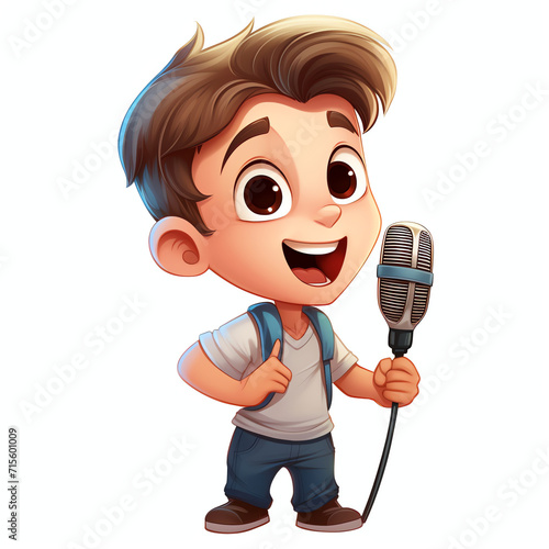 the boy was singing very happy