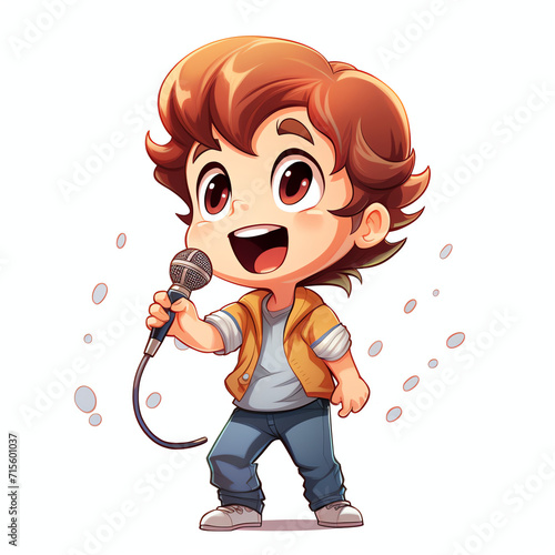 the boy was singing very happy
