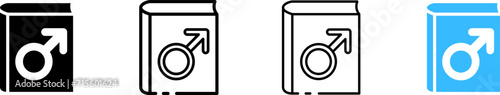 Male gender icon on the cover of the book. Line, a set of male gender icons on the cover of the book. Vector icons