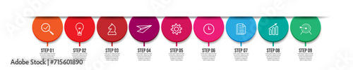 Vector Infographic simple design with 9 options or steps. Can be used for presentation banners, workflow layouts, flow charts, infographics, your business presentations