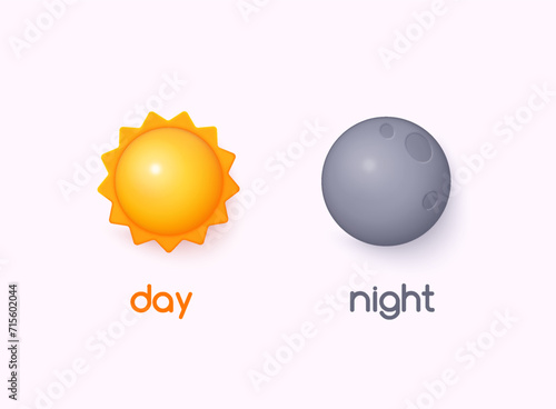 Day and night mode switcher isolated on white background. 3D Web Vector Illustrations.