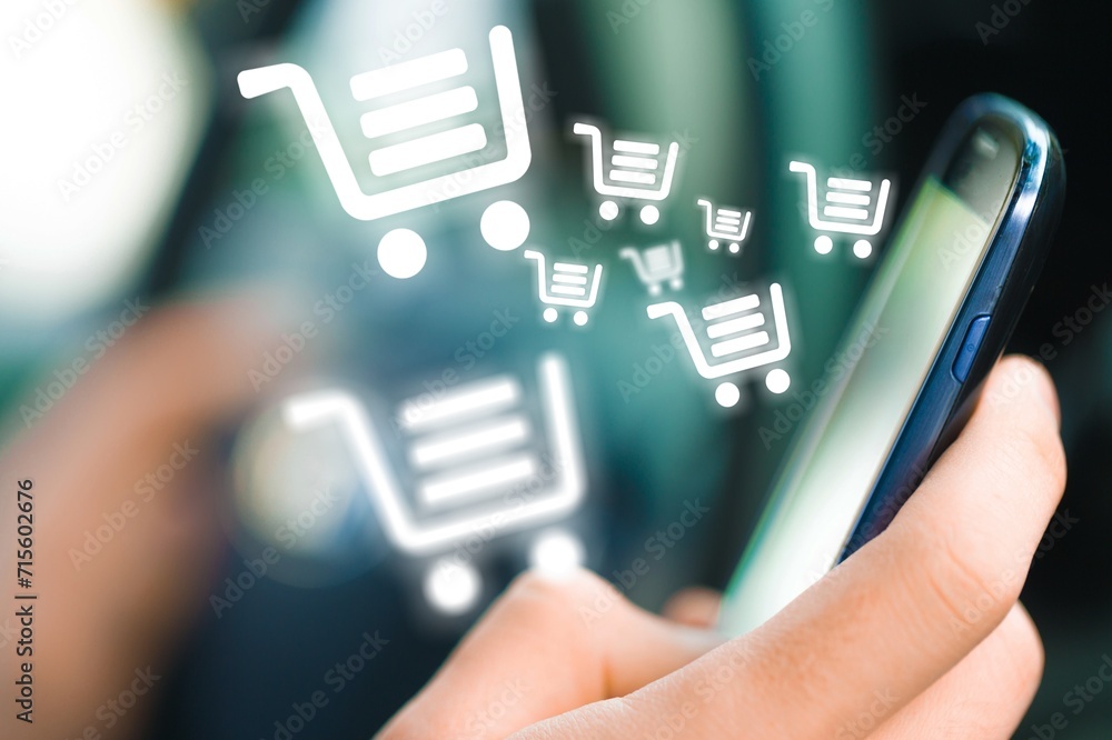 Human using modern smartphone for shopping online Human using modern smartphone for shopping online